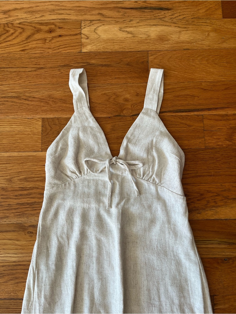 Breezy Linen-Blend Midi Tie-Front Dress in Light Beige XS